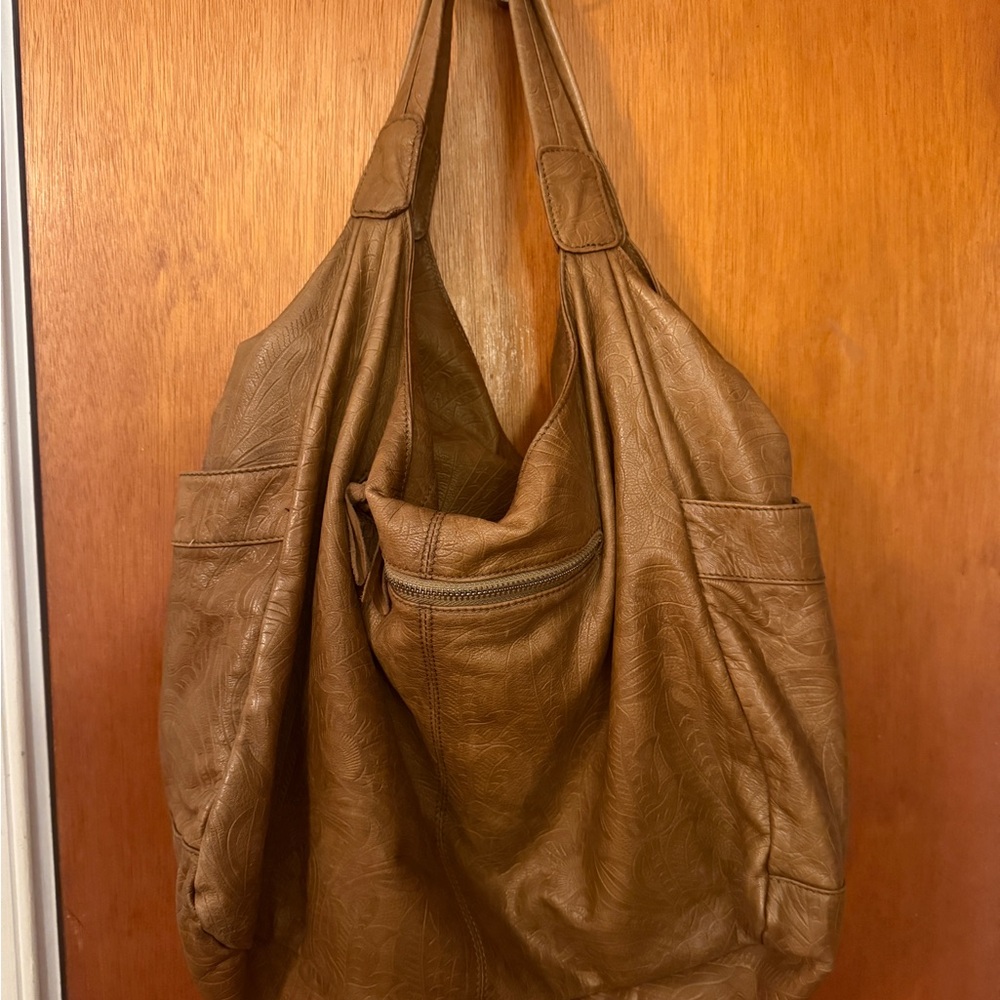 Embossed Tan Leather Bag
